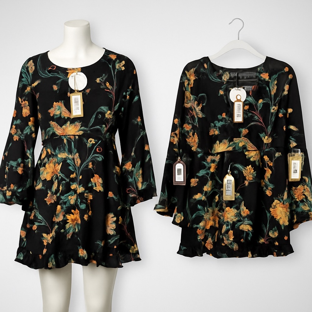 Plus Paisley Floral Wide Sleeve Skater Dress